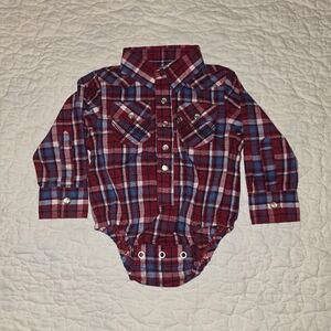 Wrangler Red and Blue Plaid Baby Onesie